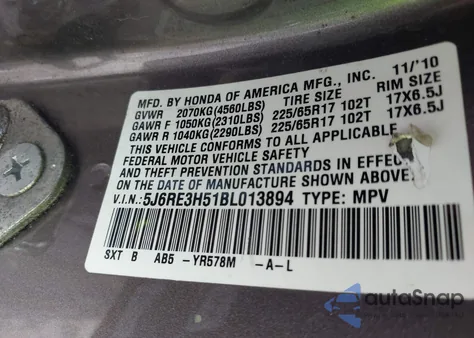2011 Honda Cr-V Ex from USA, damaged, VIN 5J6RE3H51BL013894